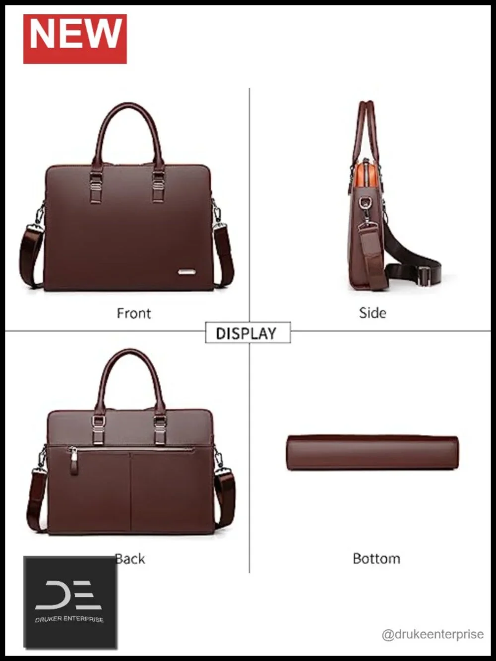 Leather Briefcase Laptop Bag for Men with Padded Handle Shoulder Strap